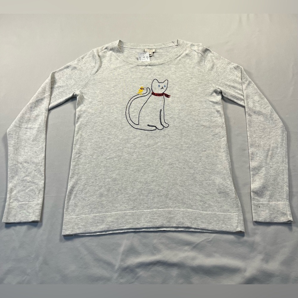 J. Crew Heather Gray Crewneck Cat Sweater